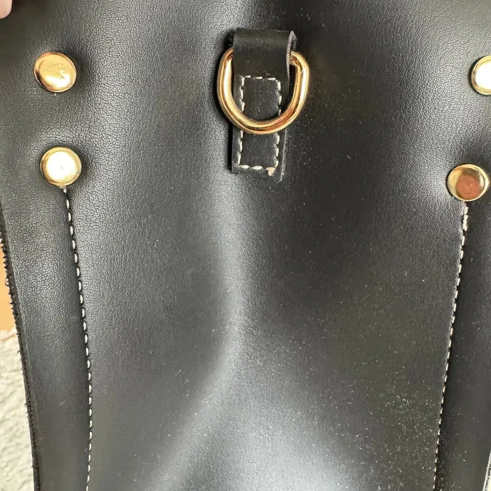 Laura Ashley Black Ivy Zip Tote Bag with Wooden Handles